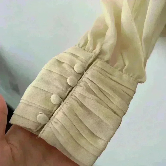 Lush Women’s Sheer White Cream Blouse Boho Timeless Sheer Bejeweled Collar Small - Picture 4 of 11